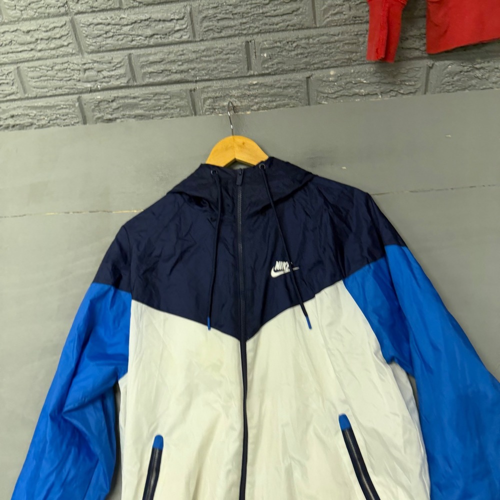 Nike Windrunner Hooded Windbreaker Jacket Navy Blue White Mens Small 4604